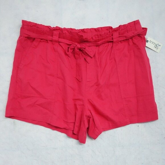 Terra & Sky Paper Bag Shorts Women's Size 1X Pink Pull On Belted Pleated Front - Picture 1 of 9